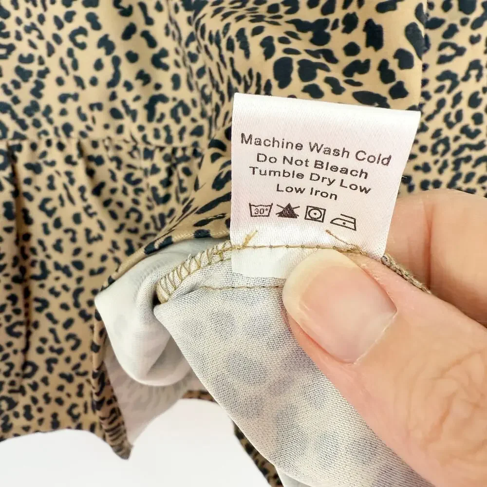 Tuckernuck Edith Leopard Tiered Top V-Neck 3/4 Sleeves Tan & Black Women's Small - Picture 9 of 12